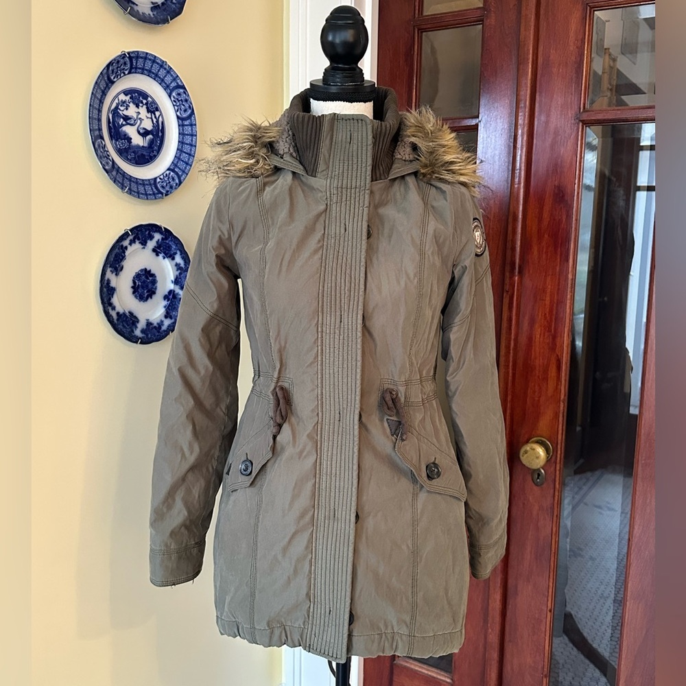 Abercrombie & Fitch | Y2K Army Green Faux Fur Hooded Military Parka Coat, Size S